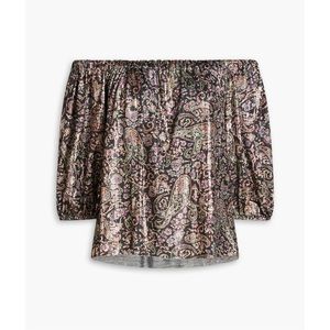 BA&SH Gustave off-the-shoulder metallic paisley-print jersey top